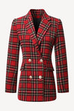 Red Plaid Tweed Duplo Peito Mulheres Blazer