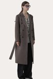 Cinzento Escuro Peito Duplo Pico Lapela Long Slim Fit Wool Coat