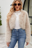 Damasco Frontal Aberto Shearling Faux Fur Cropped Coat