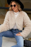 Damasco Frontal Aberto Shearling Faux Fur Cropped Coat