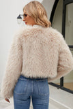 Damasco Frontal Aberto Shearling Faux Fur Cropped Coat