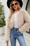 Damasco Frontal Aberto Shearling Faux Fur Cropped Coat