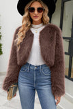 Damasco Frontal Aberto Shearling Faux Fur Cropped Coat