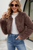 Damasco Frontal Aberto Shearling Faux Fur Cropped Coat
