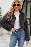 Damasco Frontal Aberto Shearling Faux Fur Cropped Coat
