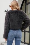 Damasco Frontal Aberto Shearling Faux Fur Cropped Coat