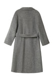 Cinzento de peito duplo longo lã mistura casaco com cinto