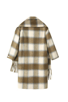 Olive Oversized Lã xadrez mistura casaco feminino com lenço