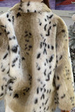 Khaki Print Casaco de Pele Longa Faux
