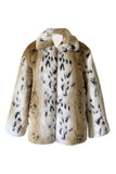 Khaki Print Casaco de Pele Longa Faux