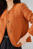 Laranja Tweed Xaile Lapela Botão Cropped Mulheres Casaco
