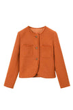 Laranja Tweed Xaile Lapela Botão Cropped Mulheres Casaco