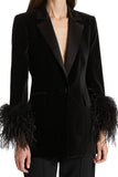 Black Velvet Peak Lapela Mulheres Casaco com Penas