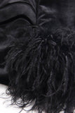 Black Velvet Peak Lapela Mulheres Casaco com Penas