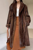 Café Frente Aberta Faux Fur Mulheres Longas Casaco Fofo