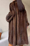 Café Frente Aberta Faux Fur Mulheres Longas Casaco Fofo