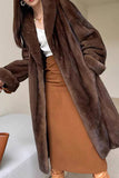 Café Frente Aberta Faux Fur Mulheres Longas Casaco Fofo