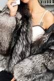 Pescoço de lapela cinzento Shearling Cropped Faux Fur Coat