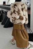 Khaki Xale Lapela Midi Faux Fur Shearling Casaco