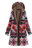 Navy Fleece Capuzado Mangas Longas Impresso Mulheres Casaco de Natal