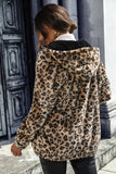 Leopardo Cinzento Fleece Capuzado Zip Up Casaco