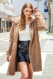 Camel Fleece Botão Down Midi Coat