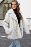 White Open Front Notched Lapela Faux Fur Women Coat