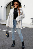 White Open Front Notched Lapela Faux Fur Women Coat