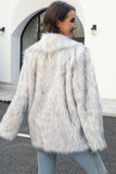 White Open Front Notched Lapela Faux Fur Women Coat