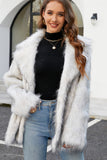 White Open Front Notched Lapela Faux Fur Women Coat