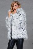 Branco leopardo impressão lapela pescoço falso pele mulheres casaco