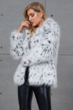 Branco leopardo impressão lapela pescoço falso pele mulheres casaco
