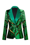 Sparkly Verde Escuro Sequins Mulheres Blazer Festa
