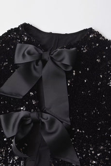 Sparkly Black Sequins Cropped Mulheres Blazer com Bowknot