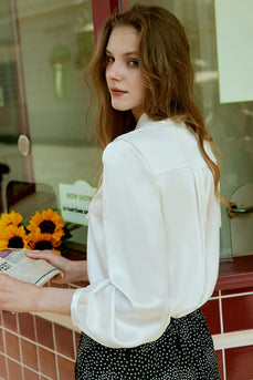 Botão de Seda Branco Blusa Feminina