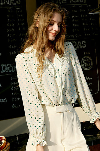 Marfim Mangas Compridas Blusa de Seda