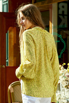Blusa Feminina de Seda Floral Amarela