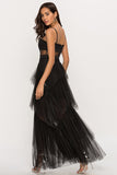 Preto Assimétrico Tule Vestido de Festa