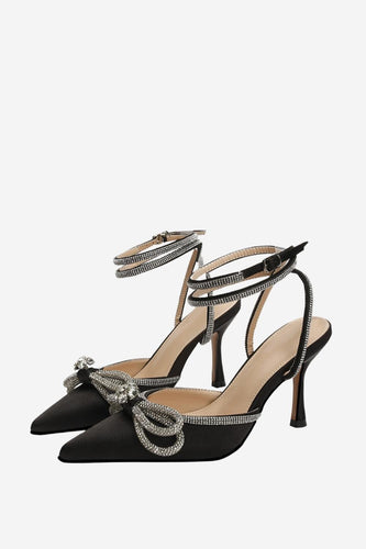 Sandálias Rhinestone Black Party Pointed Toe Stiletto
