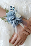 Corsage de pulso azul cinza e conjunto de homens Boutonniere para festa de casamento do baile de formatura