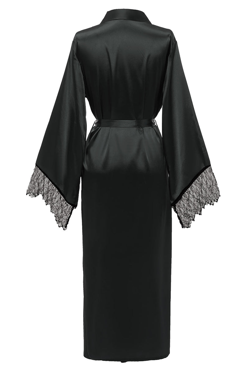 Carregar imagem no visualizador da galeria, Robe bridesamaid preto com renda