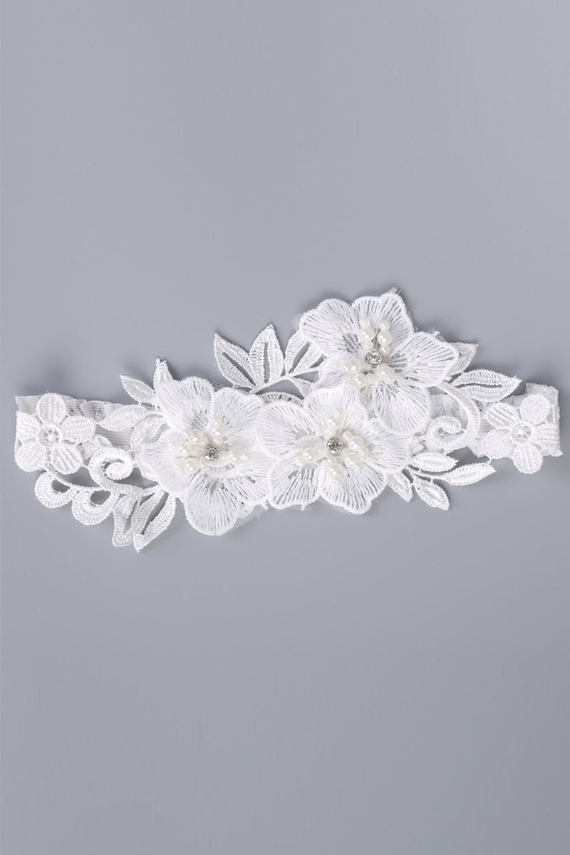 Carregar imagem no visualizador da galeria, Flores de renda branca missangas de casamento garter