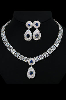 Conjunto de joias de colar de cristal azul real