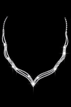 Conjunto de joias de colar de cristal de prata