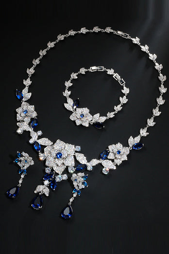 Conjunto de joias de colar de pulseira de flor azul real