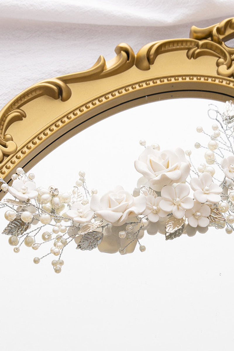 Carregar imagem no visualizador da galeria, Faixa de cabeça de pérola de flores brancas