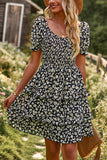 Fora do Ombro Preto Floral Vestido de Verão