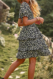 Fora do Ombro Preto Floral Vestido de Verão