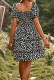 Fora do Ombro Preto Floral Vestido de Verão