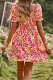 Fora do Ombro Preto Floral Vestido de Verão